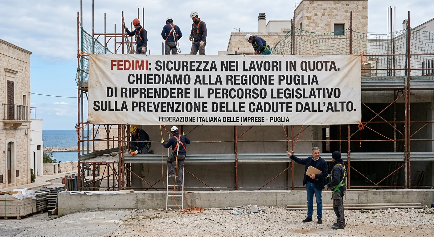 Sicurezza nei lavori in quota: FEDIMI chiede alla Regione Puglia di riprendere il percorso legislativo sulla prevenzione delle cadute dall’alto